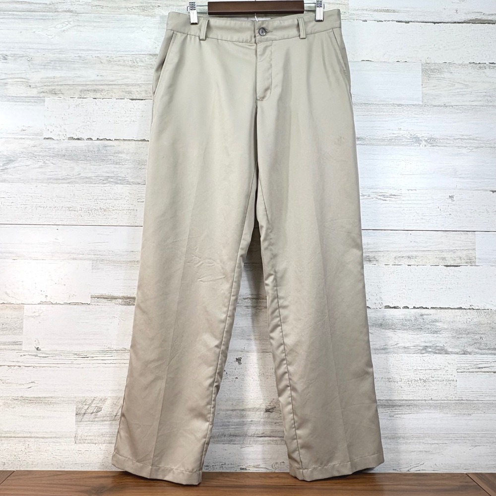 Adidas Climalite Golf Pants Mens 32x32 Khaki Beige Flat Front‎ Trousers Summer
